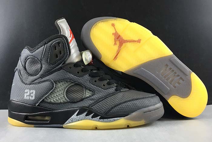 Off-White  AIR JORDAN 5 SP BLACK MUSLIN FIRE RED CT8480-001